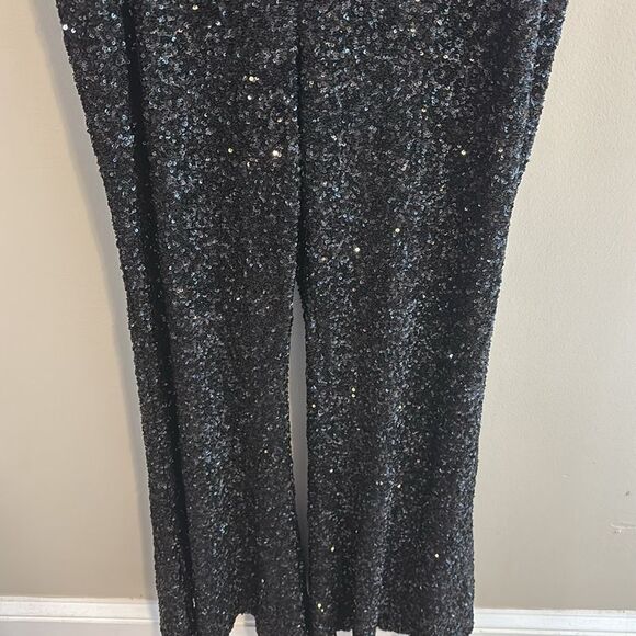 Express Black Sequin flare pants super high rise nwt size xl - Picture 4 of 9